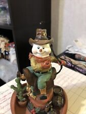 VTG FROSTY SNOWMAN SETTING ON A SADDLE ON TOP OF A HAT THROWING A LASSO picture