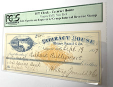 1877 Check - Cataract House Falls Vignette & Engraved. Collectible Antique PCGS picture
