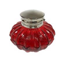 Vintage Antique Style Red Glass Inkwell Bottle ink 3'' x 2.5'' picture