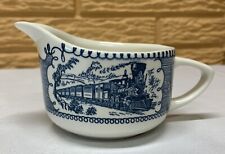 Vintage Blue and White Currier & Ives Creamer with Train Locomotive Design EUC picture