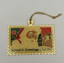 Rare Winco 20 Cent USA Season's Greetings Christmas Stamp Ornament Enamel Gold picture