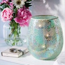 PartyLite Iridescent Azure Mosaic Hurricane  with tealite tree beads P9299 new picture