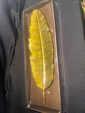 Two's Company Gold Metal Feather Trinket Tray picture