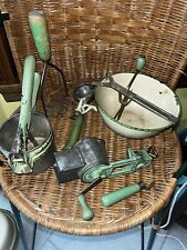 6 Vintage Farmhouse Old Kitchen Utensils With Green Wooden Handles picture
