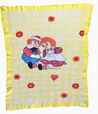VTG Raggedy Ann And Andy Waffle Weave Thermal Blanket Satin Trim Bobbs Merrill picture