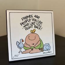 Vintage Ziggy by Tom Wilson “Friends” Ceramic Tile with Stand Retro Comic Decor picture