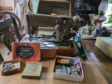 Working Vintage Singer Model 306K Sewing Machine W Case & Attachments Needles Et picture