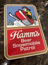Hamm’s Bear Snowmobile Patrol 12x18 Aluminum Beer Sign Man Cave Bar Garage picture