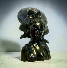 Vtg Balinese Hand Carved Wood Bust Woman Female Rosewood Ebony Sculpture Bali picture