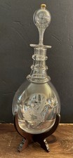 Large Antique Etched Crystal Decanter 14.5
