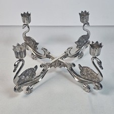 Vintage Godinger Silver Plated Four Swan Design Metal Taper Candle Holder GB REG picture