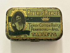 Small Vintage Tin Robert Pierce's Tansy Cotton Root with Little Wood Hearts picture
