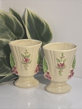 Vintage Pair Of Shawnee USA Rose Wildflower White Vase / Pencil Holder picture