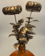 TWO Vintage 50s BRASS CHRYSANTHEMUM FLOWER STEMS Tall 28