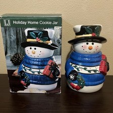 Vintage Lindsey Johnson Holiday Home Ceramic Snowman Cookie Jar In Original Box picture