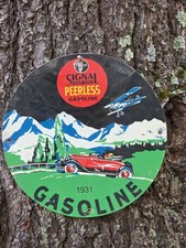 VINTAGE SIGNAL PEERLESS GASOLINE PORCELAIN SIGN 1931, APPX 12