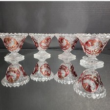 Hofbauer/Amaris Ruby Flash Bird Crystal Salt Cellars x4 Footed Cut Glass Dishes picture