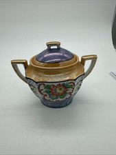 Vintage Peach Hand Painted Luster Ware Porcelain Sugar Bowl Japan picture