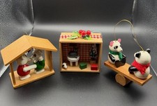Vtg 80’s Wood Christmas Ornaments Lot of 3 ~ R. Dakin Seesaw Panda,Bears Kissing picture