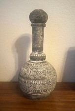 Vintage Mexican Folk Art Earthenware Clay Pottery Jug w Stopper - 12