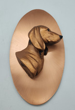 Vintage MCM  Dachshund Dog Head 3D Wall Plaque Copper Tone Oval Relief Sculpture picture