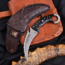 Handcrafted Damascus Karambit Knife Black Wood Hunting Survival Custom Sheath picture