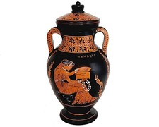 Red figure Pottery Amphora with lid 24cm, Achilles Patroclus,Pandora picture