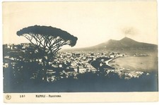 Naples Italy Panorama Mount Vesuvius Bay View RPPC Postcard Traldi & C Unused picture
