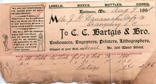 1898 C. C. Bartgis & Bro. Baltimore Printer Billhead picture