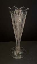 Antique Duncan & Miller EAPG Cut Glass Zipper Pattern Trumpet Vase 8.25” picture