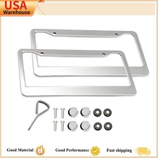 2 PCS Chrome Stainless Steel Metal License Plate Frame Tag Cover with Screw Caps picture