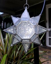 Vintage Mexican Moravian Star Lantern Pressed Stained Glass Candle Holder picture