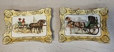 Vintage Pair Victorian HORSE DRAWN CARRIAGES Porcelain Trinket Pin Dish Plates picture