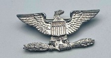 WWII Sterling Army Colonel Rank War Eagle Shoulder Insignia Pin - PIN BACK picture