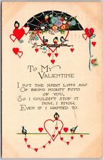 1924 To My Valentine Message and Greetings Card Hearts Birds Posted Postcard picture
