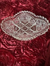 Vintage Imperial Glass Crystal Cut Oblong Dish Sawtooth Edge Stamped picture