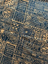 Vtg 60s Heavy Cotton Fabric Novelty Print Astrology Palm Reading  45