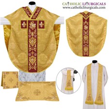 YELLOW Chasuble St. Philip Neri Style Vestment & Mass Set, IHS Embroidery, NEW picture