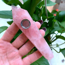 AAA Natural Pink Rose Quartz Crystal Smoking Tobacco Pipe Healing Reiki Obelisk picture