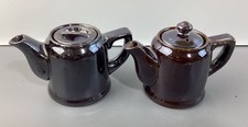 Two Vintage 1940s Made In Occupied Japan Brownware Teapots w/ Lids picture