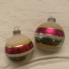 VINTAGE SHINY BRITE CHRISTMAS ORNAMENT STRIPED FLOCKED picture