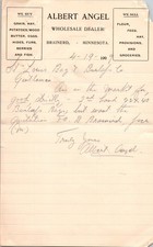 Albert Angel Wholesale Dealer 1909 Brainerd MN Antique Letterhead Billhead TB1 picture