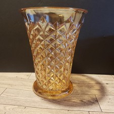 Vintage Sowerby Diamond Pinwheel Marigold Carnival Glass Vase picture