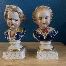 Antique Bourbon Children Porcelain Busts Pair BoyGirl Staffordshire French Style picture