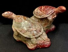 Vintage Natural Colorful Solid Jasper - Hand Carved Two Turtles 8.5