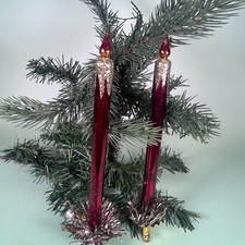 GANZ Red Gold Candle Clip Christmas Glass Ornament Set 2 Mercury Glass 9 Inch picture