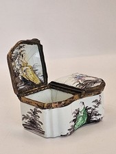 18th Cent Meissen Porcelain Snuff Double Compartment Romance Enamel Box Germany picture