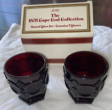 VTG Avon 1876 Cape Cod Collection Ruby Red Footed Glass Set of 2 in Original Box picture