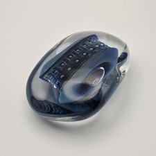 Robert Eickholt Blue/Black/Clear Reptile Series Mouth Blown Paperweight 1993 picture