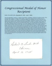 Richard Earl Bush d2004 signed autograph 3x5 cut USA Marine WWII MOH Recipient picture